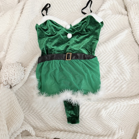 Green santa claus teddy lingerie bodysuit velvet small - Picture 1 of 7
